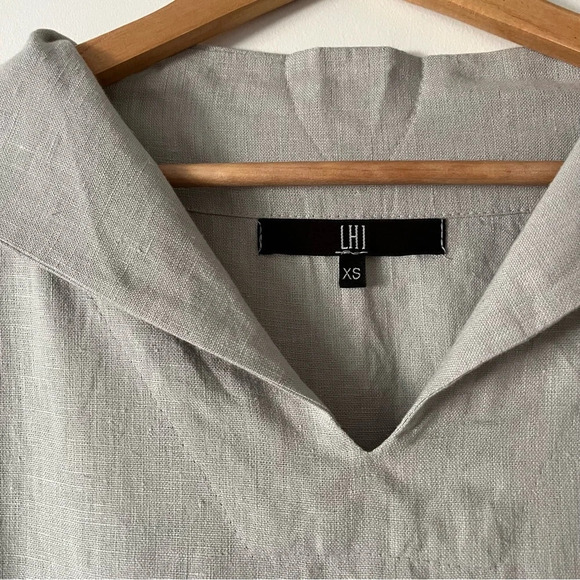 LHI Lithuanian 100% Linen Cap Sleeve Top Blouse in Dove Gray  Size XS - Picture 5 of 9